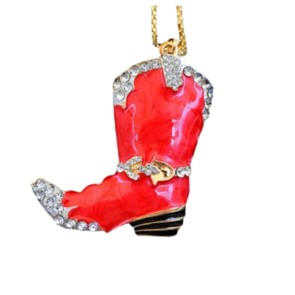 BETSEY JOHNSON RED ALLOY AND ENAMAL BOOT WITH RHINESTONES NECKLACE - Picture 3 of 4